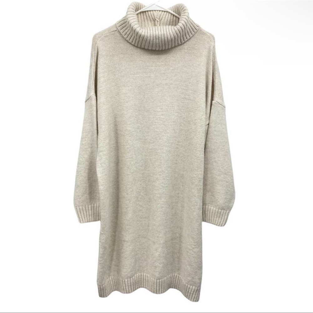 TOPSHOP Women's Sweater Dress SIze 12 Beige Turtleneck Oversized Chunky